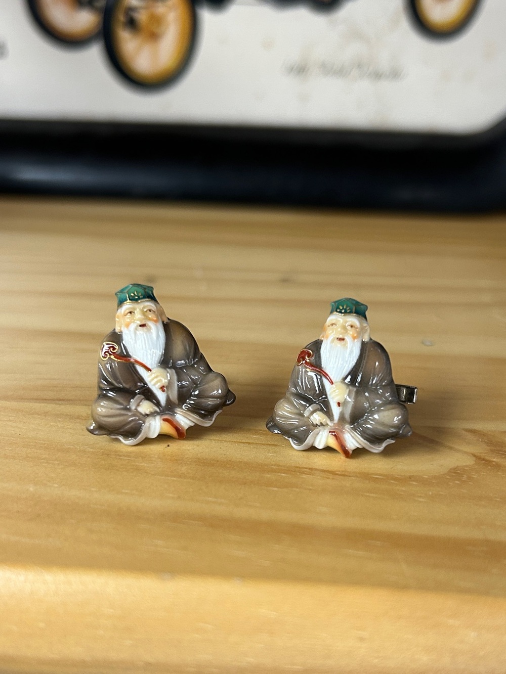 Vintage Japanese Jurojin God of Longevity, Happiness, & Wealth Cuff Links